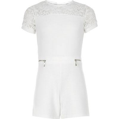 Girls white lace playsuit